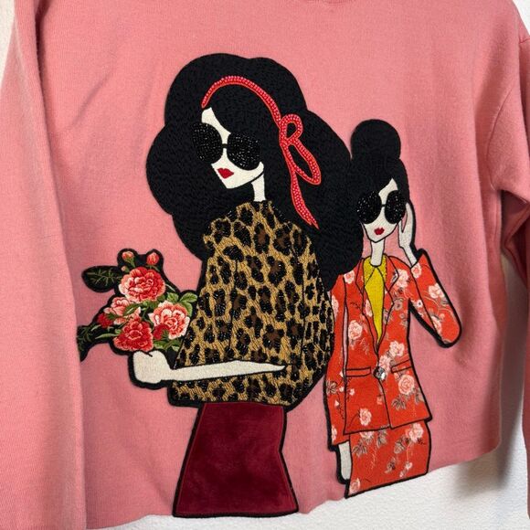 Alice + Olivia Gleeson Rose Appliqué Embellished Pullover Swetaer Size S RARE - Picture 3 of 12